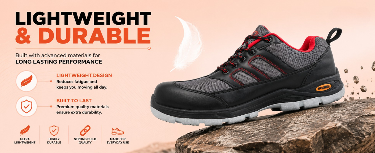 FUEL Armour 4 DD ISI Marked Synthetic Fabric Breathable Safety Shoes For Men's Steel Toe Cap With Double Density Rubberized PVC Sole (Grey)