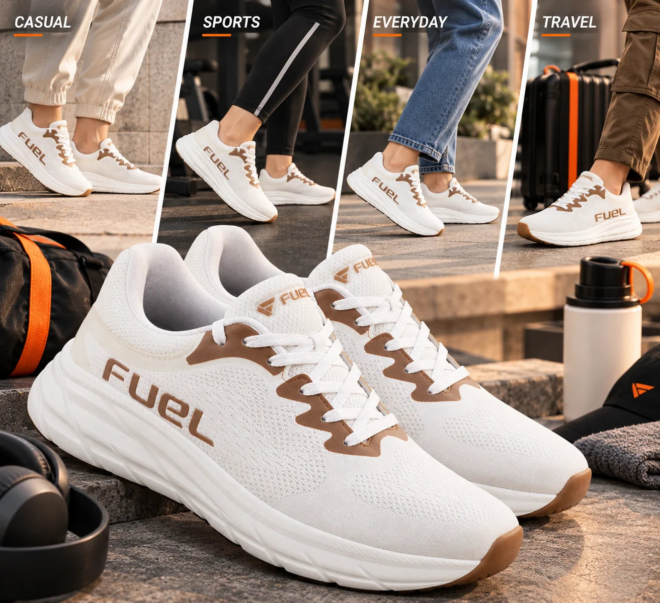 FUEL Airfly Comfortable and Light weight Sport Shoes for Men's (White)