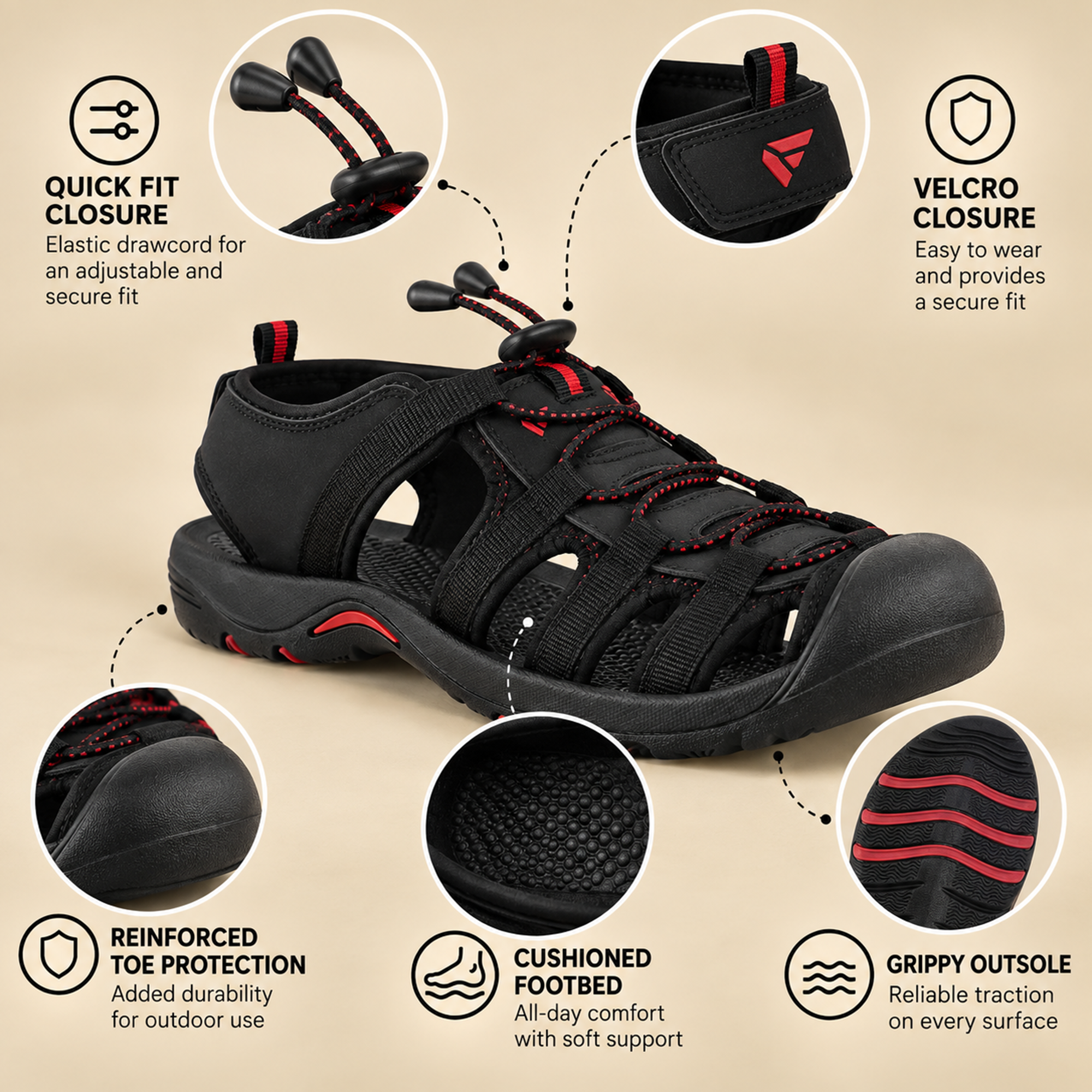 FUEL Soldier-06 Stylish Outdoor Fisherman Sandals Men (Black)