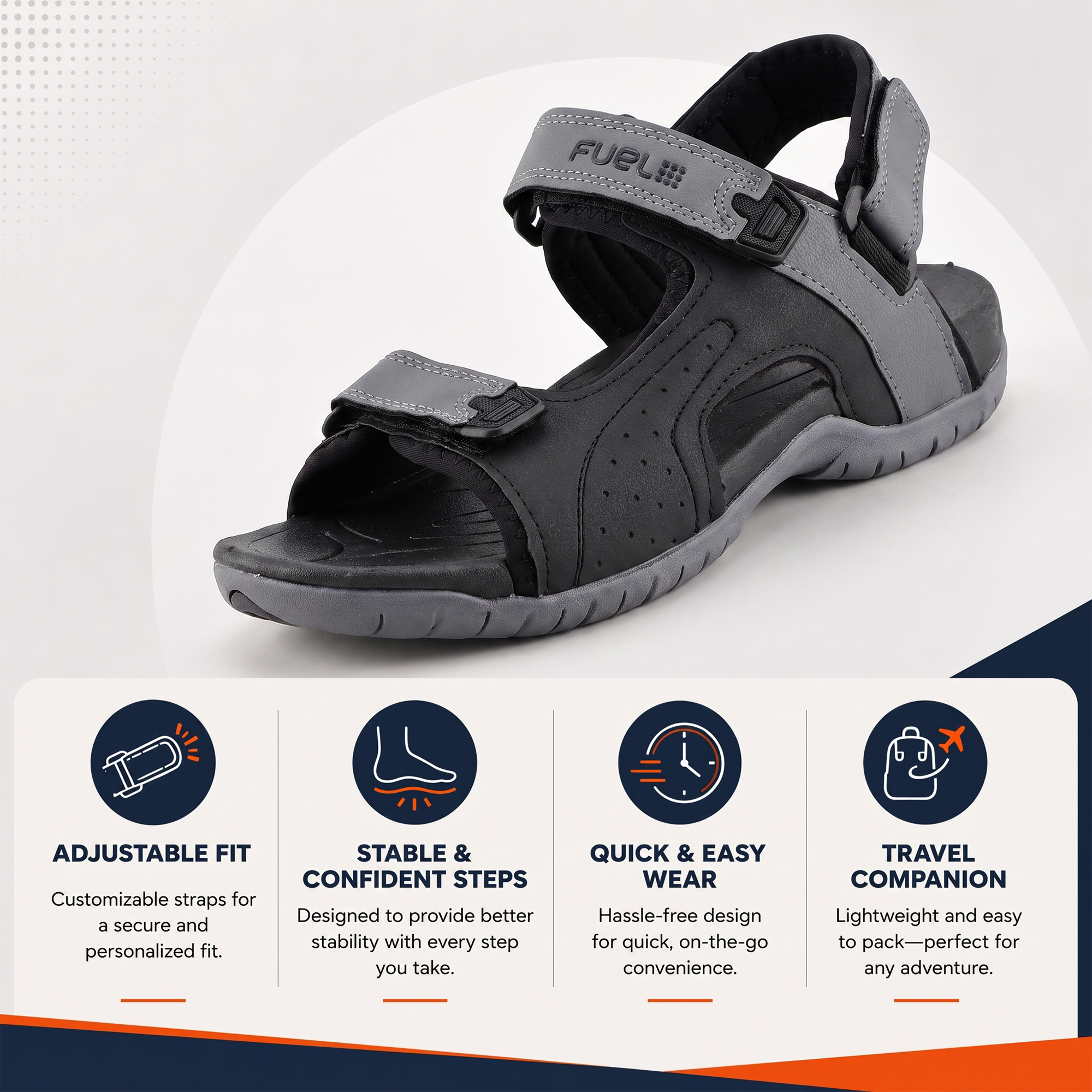 FUEL 2112-02 Men’s Outdoor Comfortable Daily Wear Sports Sandals (Black)