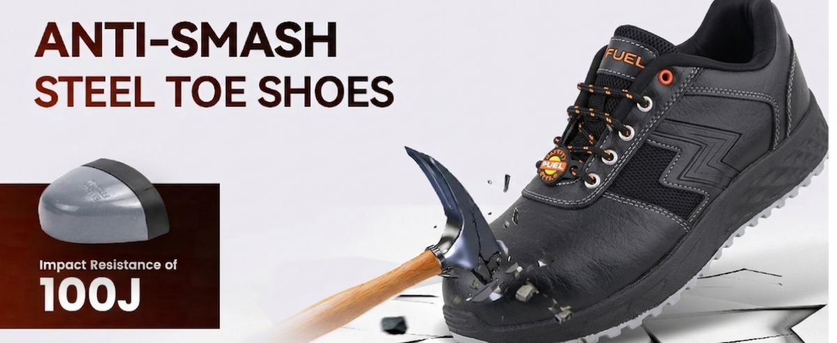 FUEL Gravix Synthetic Upper & PVC double density Sole Industrial Steel Toe Safety Shoes for Men (Black)