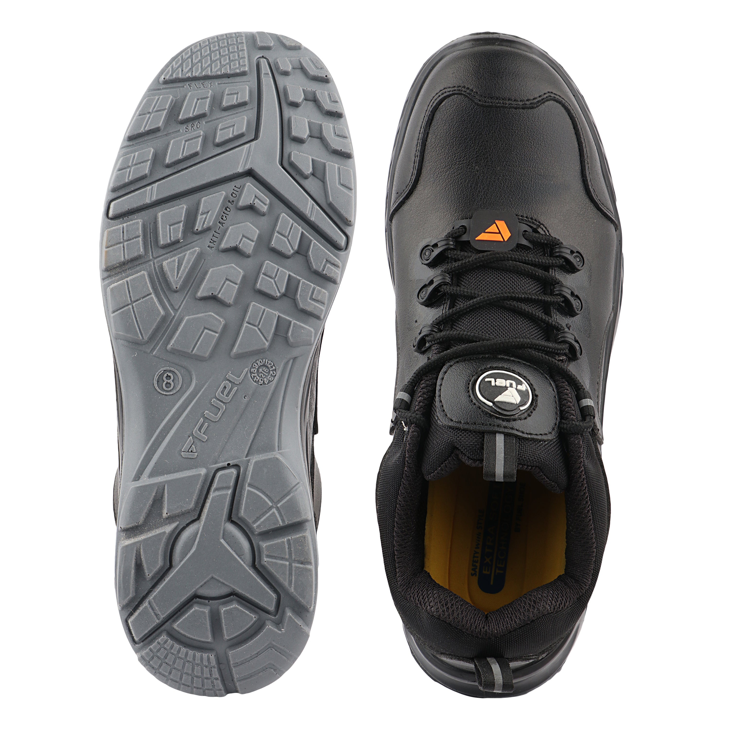 FUEL Smith-01 200J Metallic Toe Cap Micro Fiber Upper Safety Shoes for Men with PU Double Density Sole (Black)