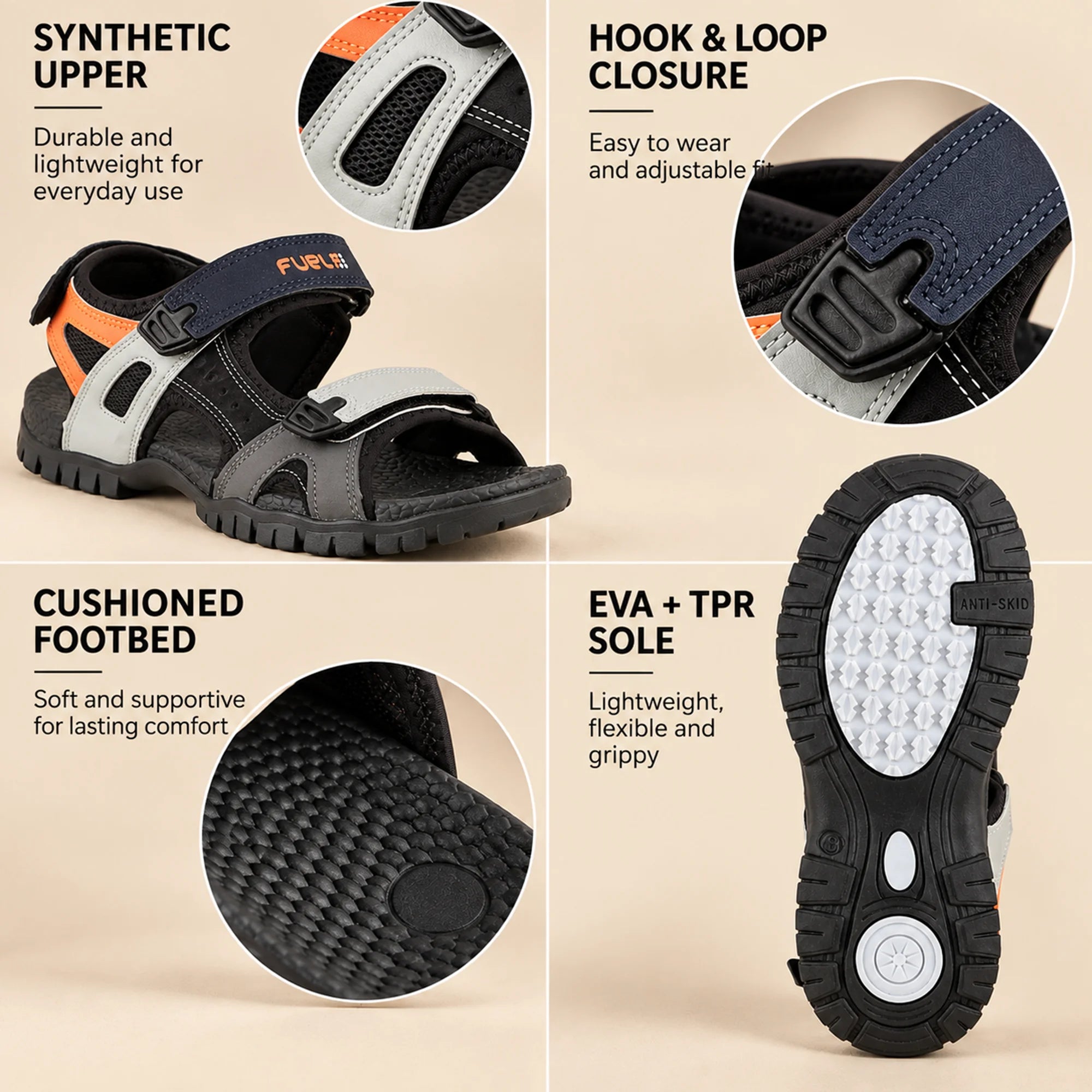 FUEL Rambo-01 Casual Sports Sandal for Men (White)