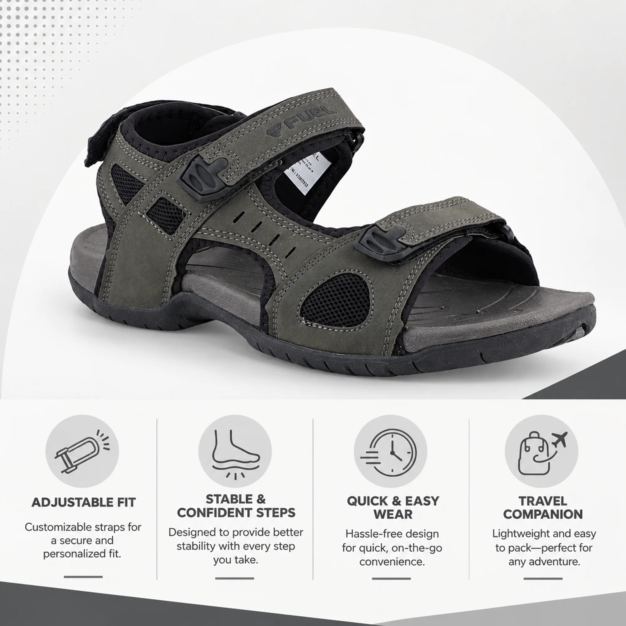 FUEL 2112-04  Casual Sports Sandal For Man (Black-Grey)