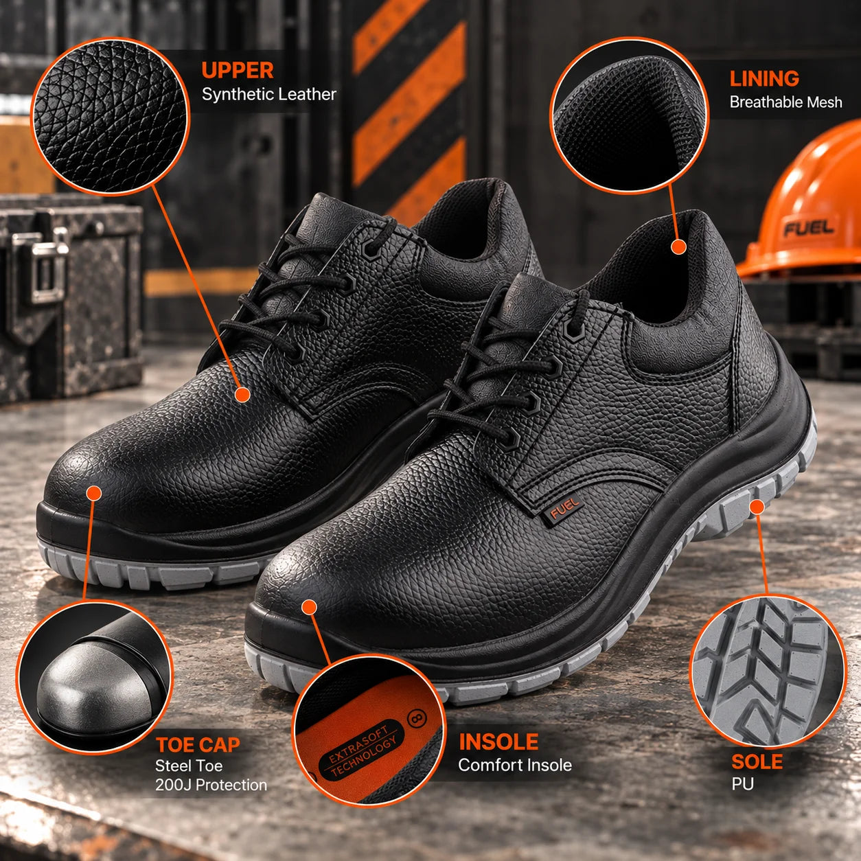 FUEL ICON DD Industrial Safety Shoes with Grain Leather & PU Double Density Sole Steel Toe Energy Absorption(200J)  for Men