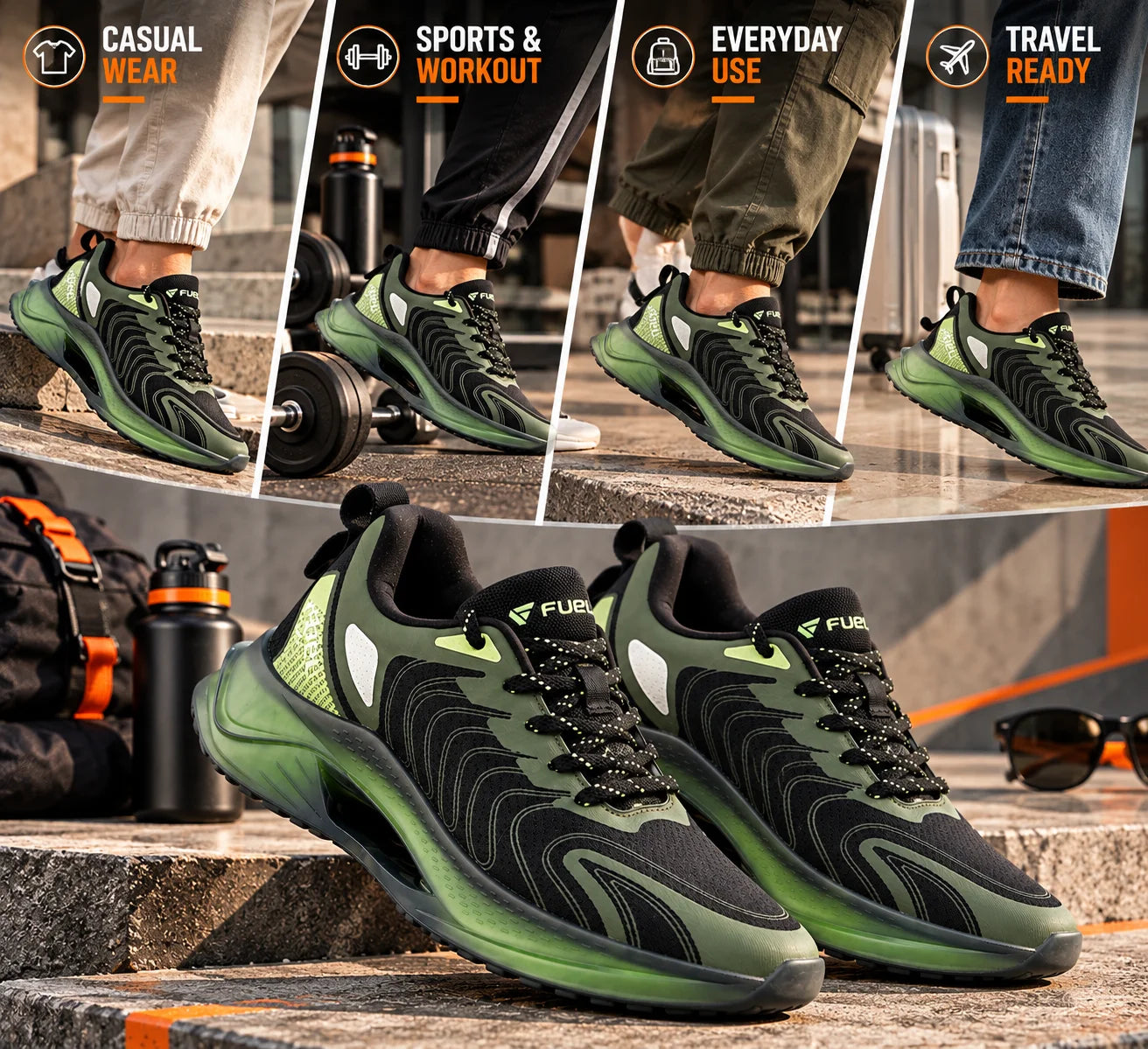 FUEL Cave Lightweight & Breathable with Comfortable Cushioning & Modern Style Sports Shoes for Men's (Green)