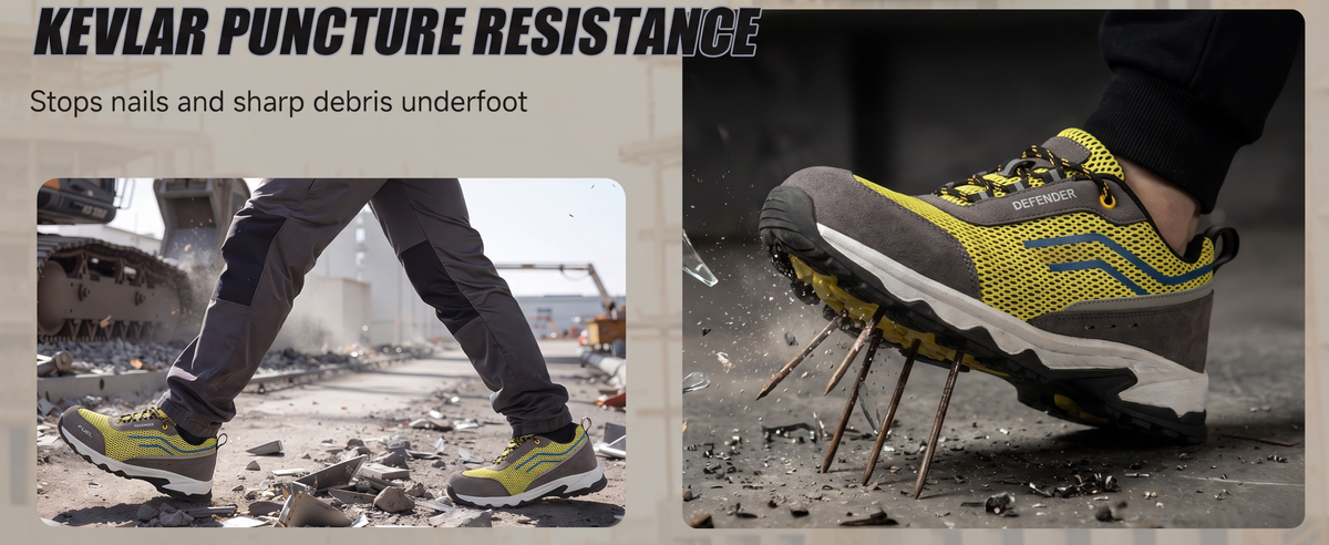 FUEL Defender EVA+Rubber Anti-Slip Sole and Breathable Mesh Upper with Lightweight Composite Toe Lace-Up Industrial Work Safety Shoes for Men's (Black)