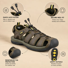 FUEL Commando Comfortable & Breathable Men’s Flexible Fisherman Outdoor Sandals with Protective Toe Cap (Olive)