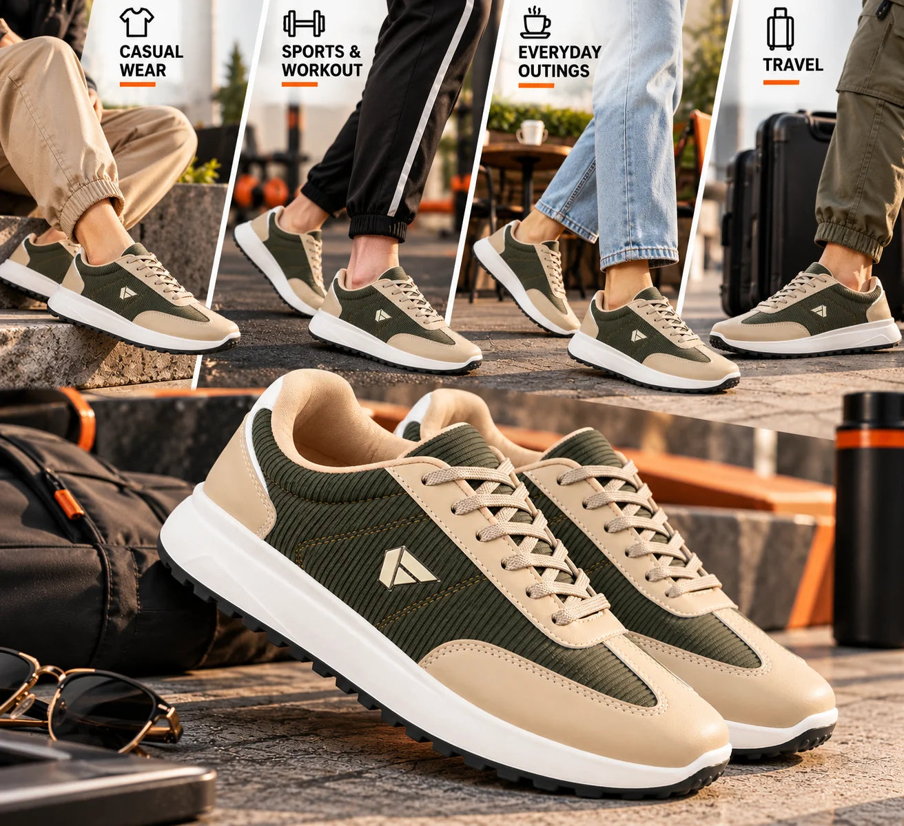 FUEL Neostep-04 Lightweight & Durable with Stylish Corduroy Cushioned Comfort Durable PVC Sole for Men's (Olive)