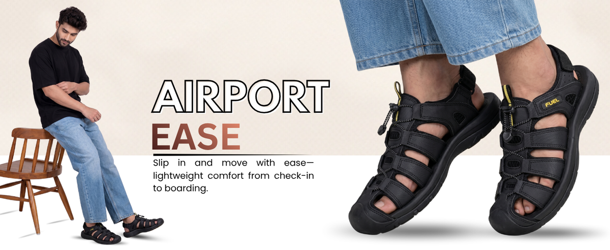 FUEL Commando Comfortable & Breathable Men’s Flexible Fisherman Outdoor Sandals with Protective Toe Cap (Black)