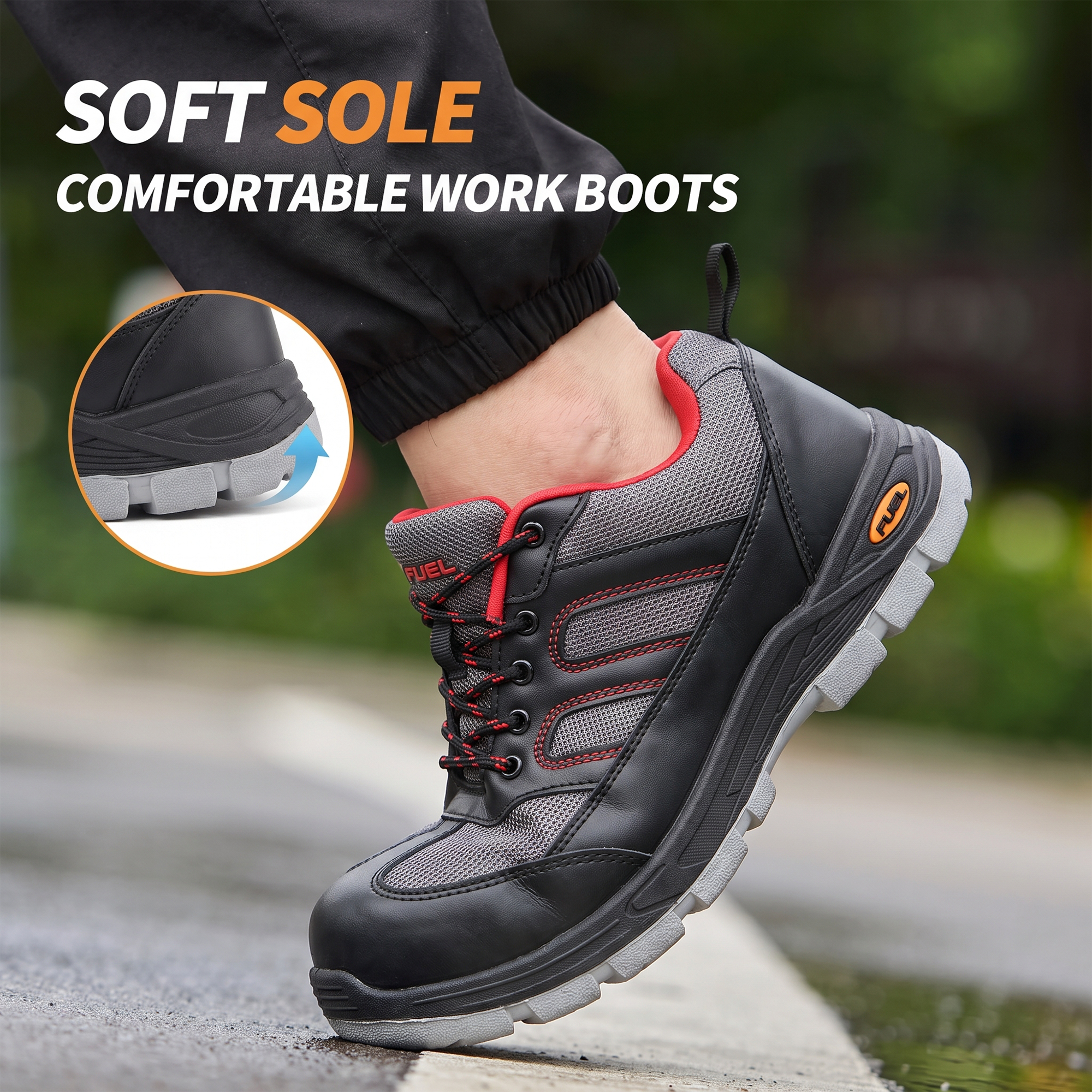 FUEL Armour 4 DD ISI Marked Synthetic Fabric Breathable Safety Shoes For Men's Steel Toe Cap With Double Density Rubberized PVC Sole (Grey)