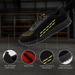 FUEL Armour 1 DD ISI Marked Strong Knitting Upper Breathable Safety Shoes for Men's Steel Toe Cap With Double Density Rubberized PVC Sole (Black)
