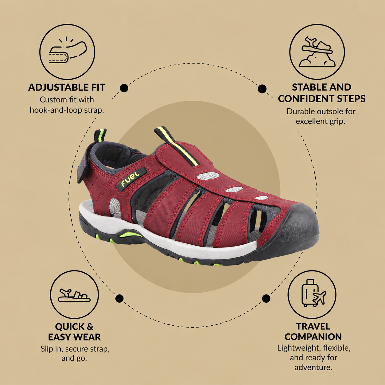 FUEL Soldier-11 Comfortable Sandal For Men's (Maroon)