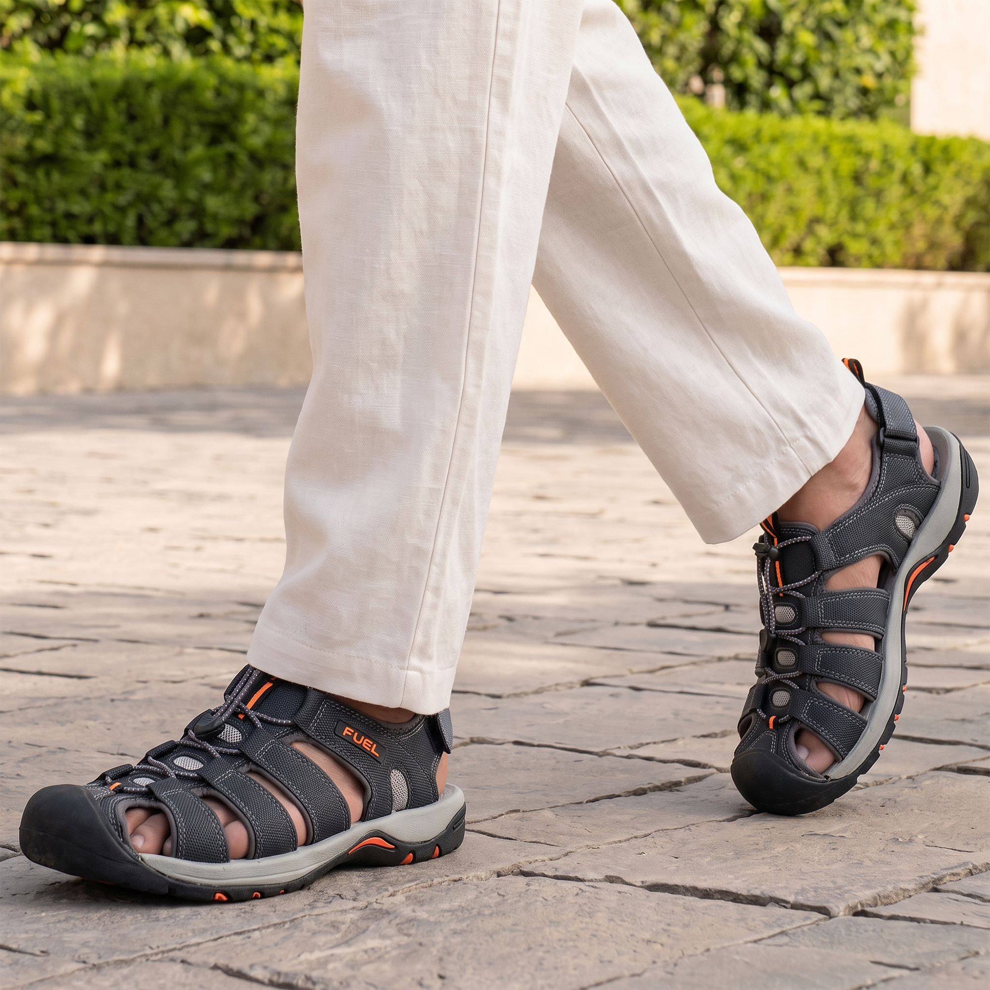 FUEL Soldier-08 Fisherman Protective Toe Cap Sandals for Men (Grey)