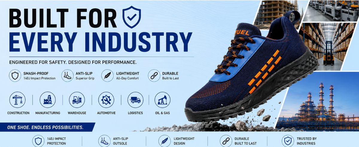 FUEL Armour 1 DD ISI Marked Strong Knitting Upper Breathable Safety Shoes for Men's Steel Toe Cap With Double Density Rubberized PVC Sole (Black)