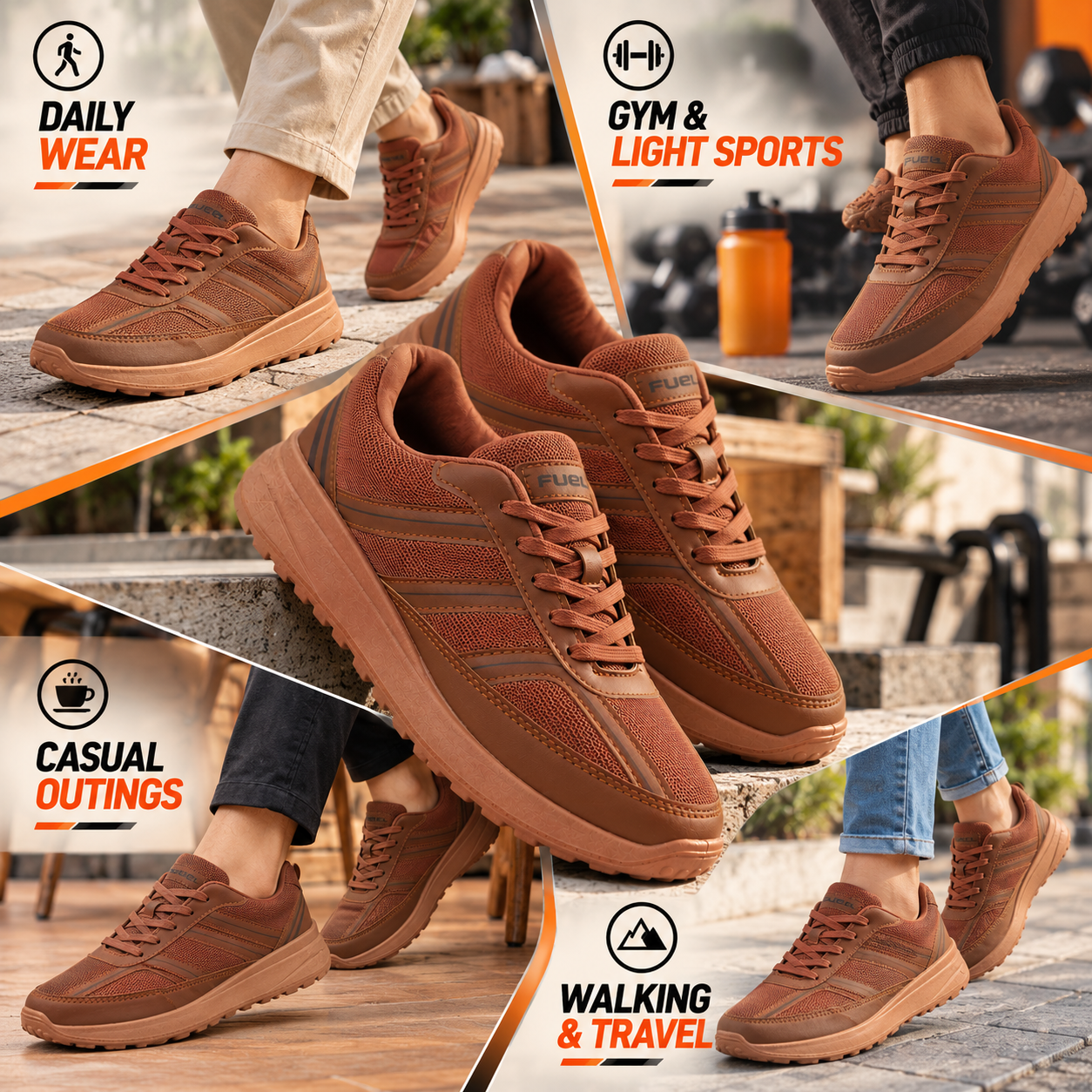 FUEL Frenzy Lightweight & Durable with Stylish Corduroy Cushioned Comfort Durable PVC Sole for Men's (Brown)