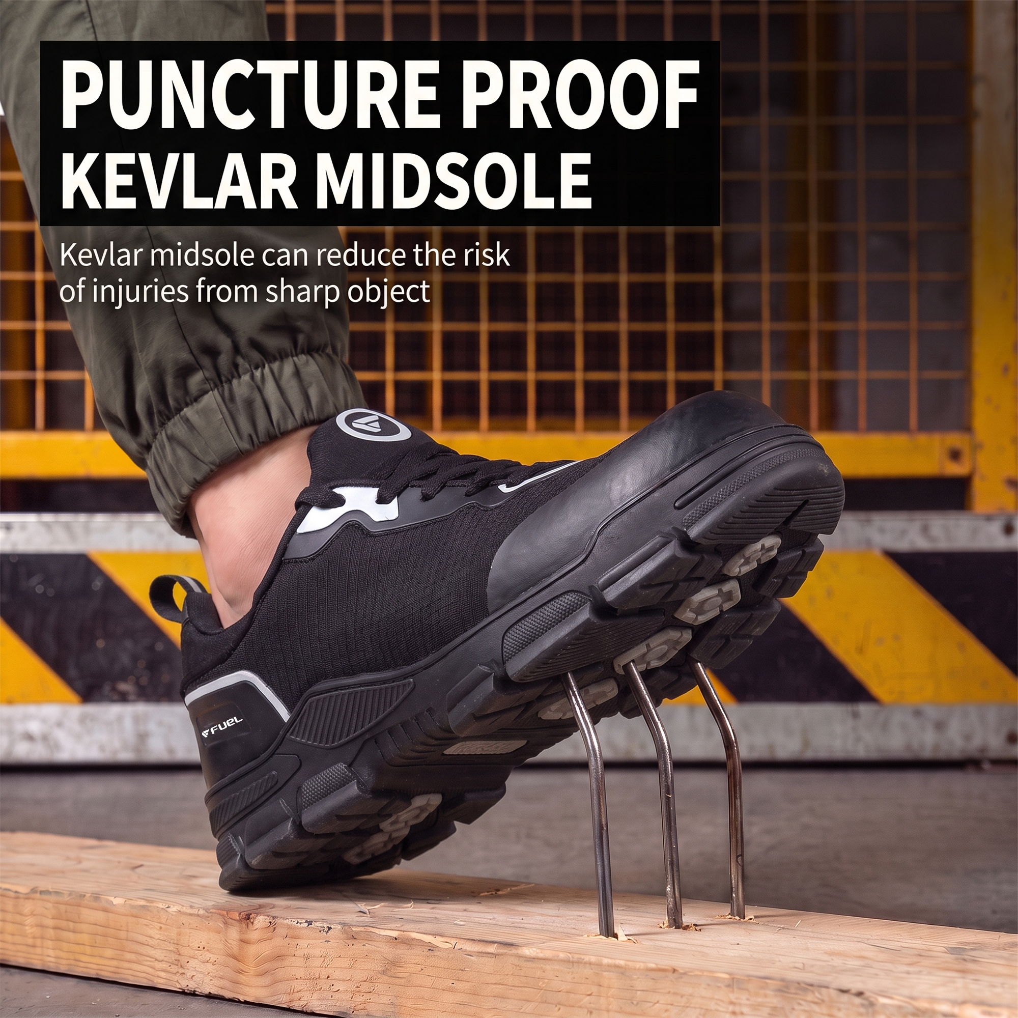 FUEL Reevon-01 Fabric Upper with Nitrile Rubber Sole Safety Shoes in 200J Composit Toe Cap (Black)