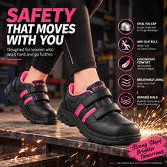 FUEL Riga Leather Safety Shoes for Women's Steel Toe Cap With Single Density PVC Sole (Pink)