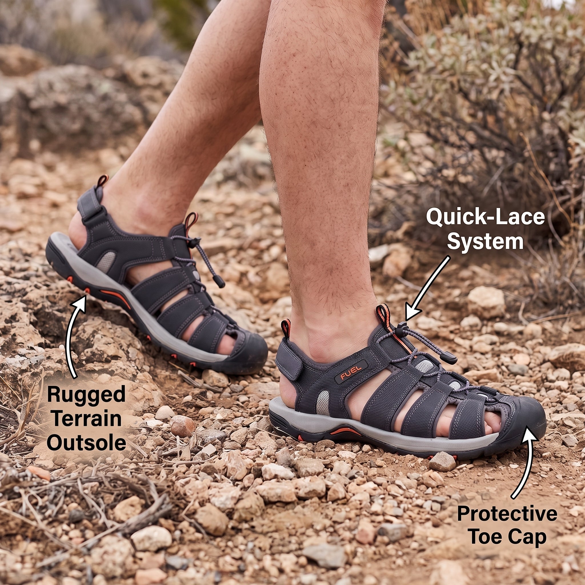FUEL Soldier-08 Fisherman Protective Toe Cap Sandals for Men (Grey)