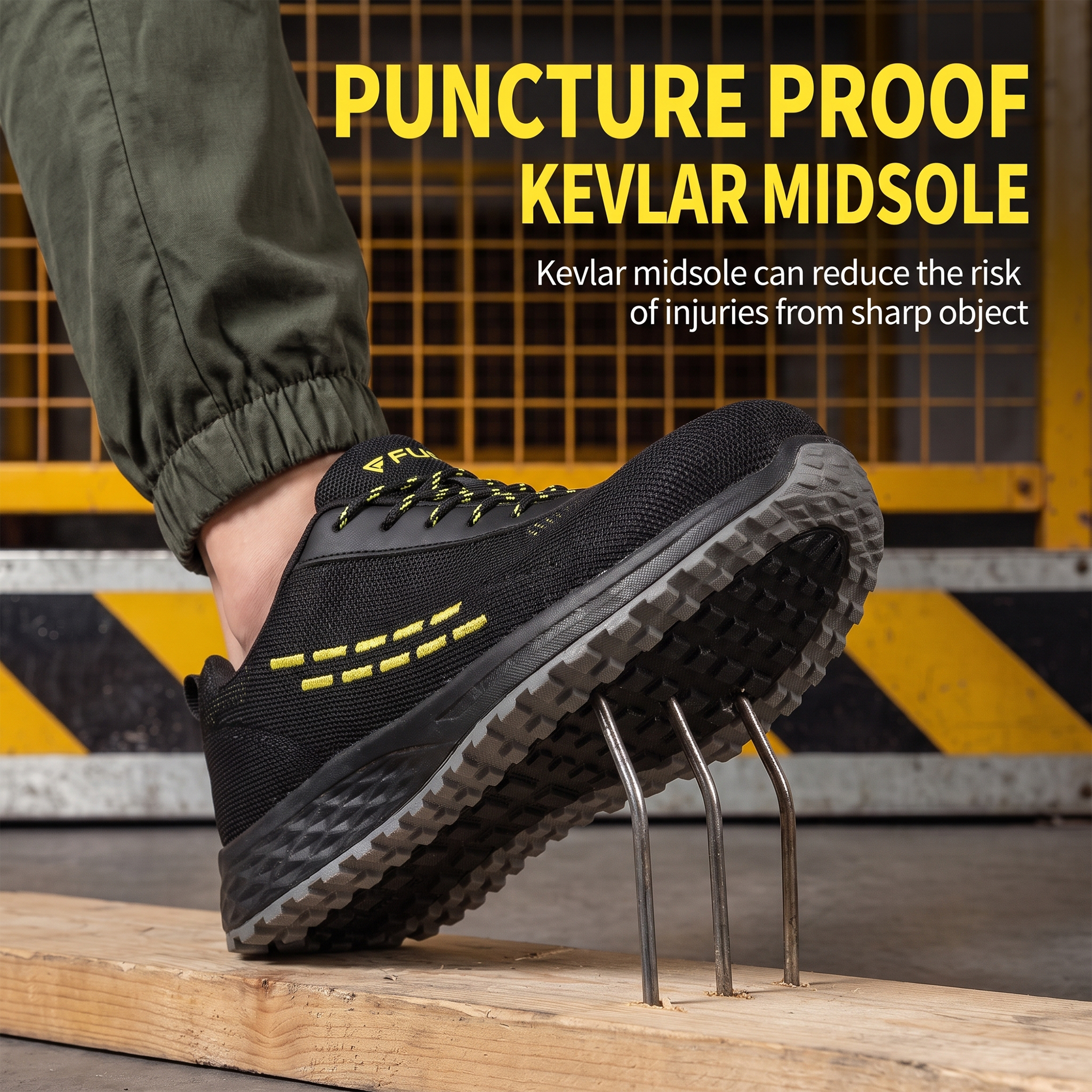 FUEL Armour 1 DD ISI Marked Strong Knitting Upper Breathable Safety Shoes for Men's Steel Toe Cap With Double Density Rubberized PVC Sole (Black)