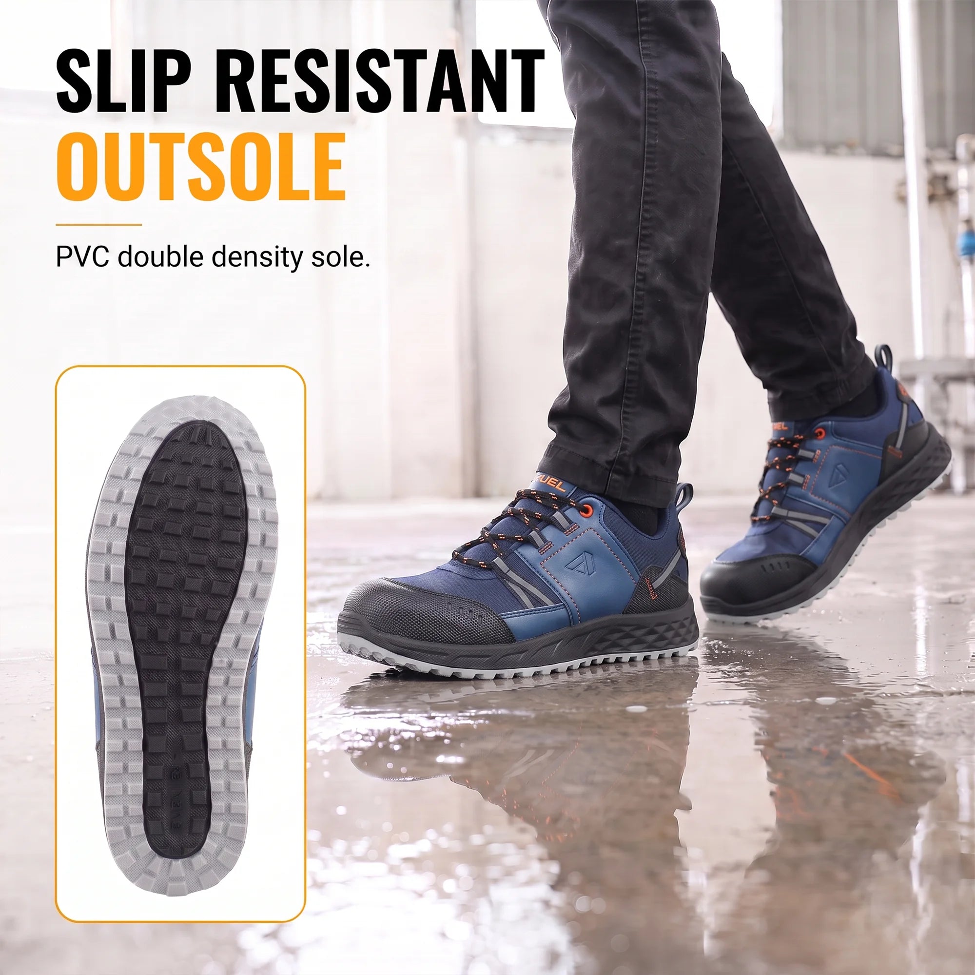 FUEL Flute Synthetic Upper & PVC double density Sole Industrial Steel Toe Safety Shoes for Men (Blue)