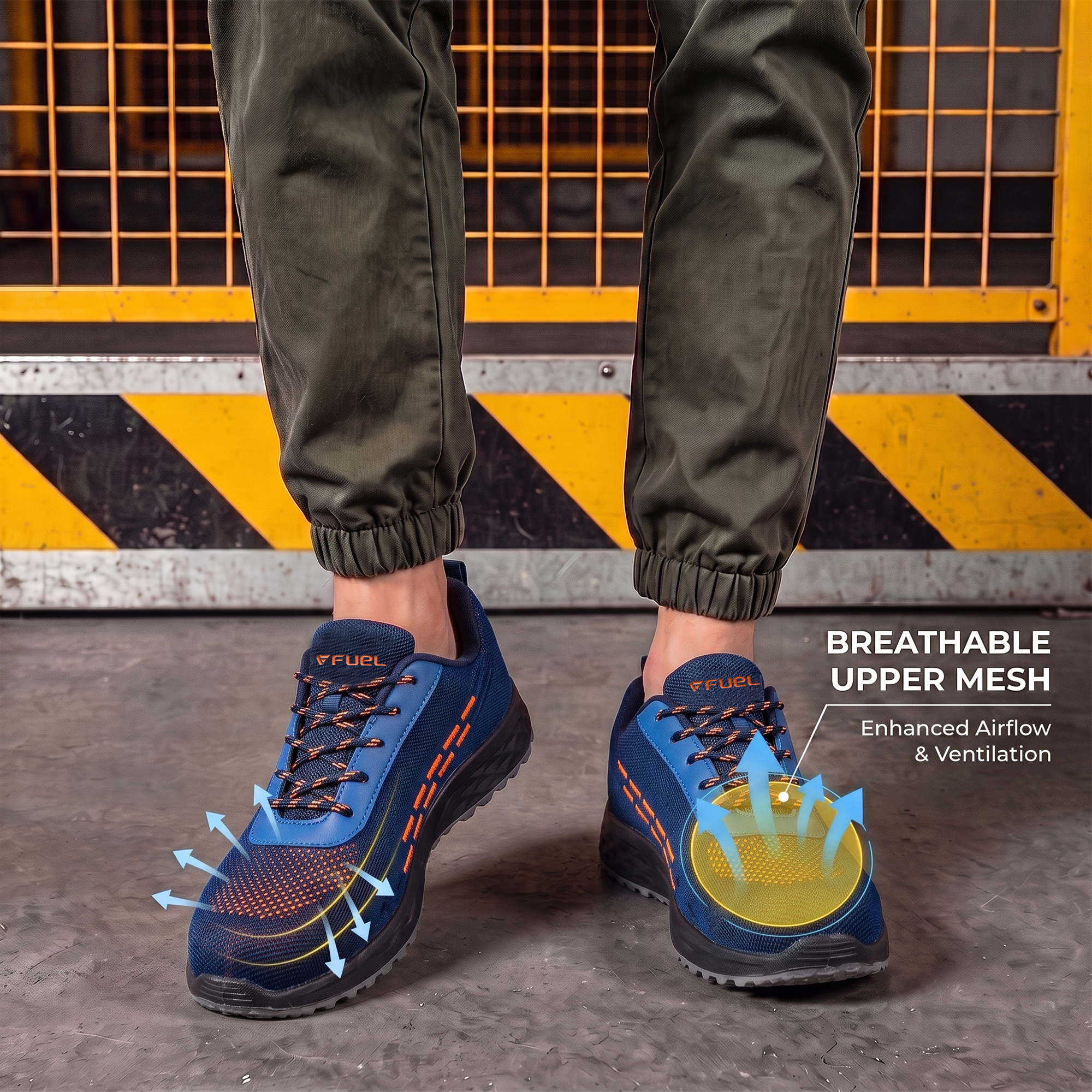 FUEL Armour 1 DD ISI Marked Strong Knitting Upper Breathable Safety Shoes for Men's Steel Toe Cap With Double Density Rubberized PVC Sole (Navy)