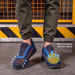 FUEL Armour 1 DD ISI Marked Strong Knitting Upper Breathable Safety Shoes for Men's Steel Toe Cap With Double Density Rubberized PVC Sole (Navy)