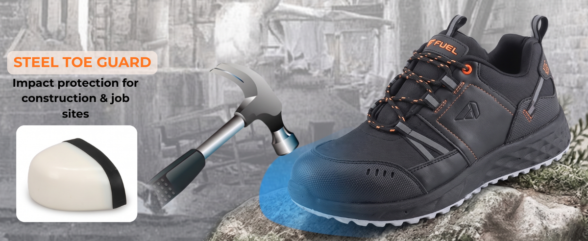 FUEL Flute Synthetic Upper & PVC double density Sole Industrial Steel Toe Safety Shoes for Men (Black)