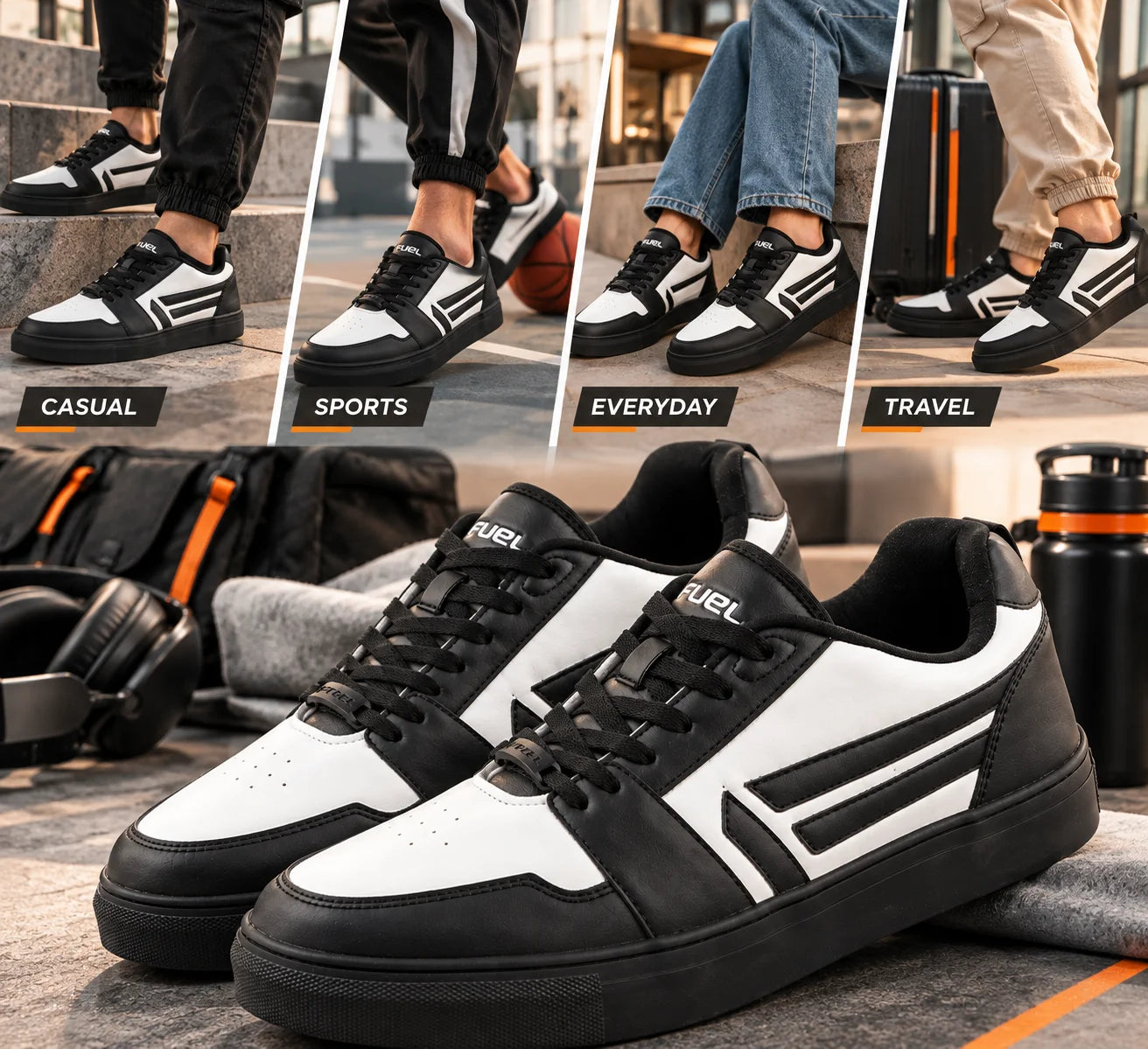 FUEL Nava-01 Shoes Series For Men  Style & Comfort Sneakers For Men's (Black-White)