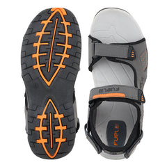 FUEL 2112-07 Tough Grip Sole with Breathable Design and Adjustable Velcro Sports Sandals (Grey-Orange)