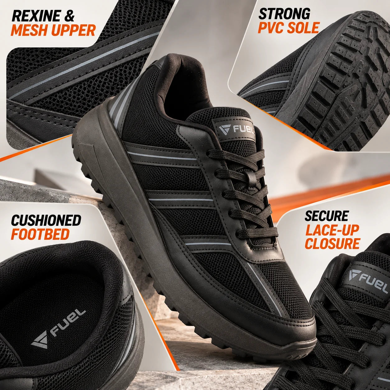 FUEL Frenzy Lightweight & Durable with Stylish Corduroy Cushioned Comfort Durable PVC Sole for Men's (Black)