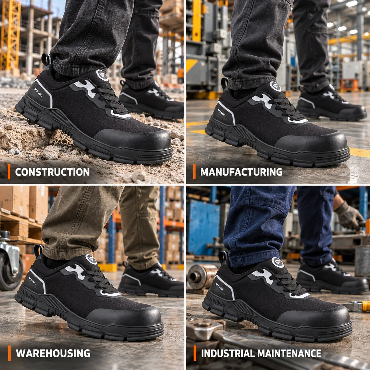 FUEL Reevon-01 Fabric Upper with Nitrile Rubber Sole Safety Shoes in 200J Composit Toe Cap (Black)