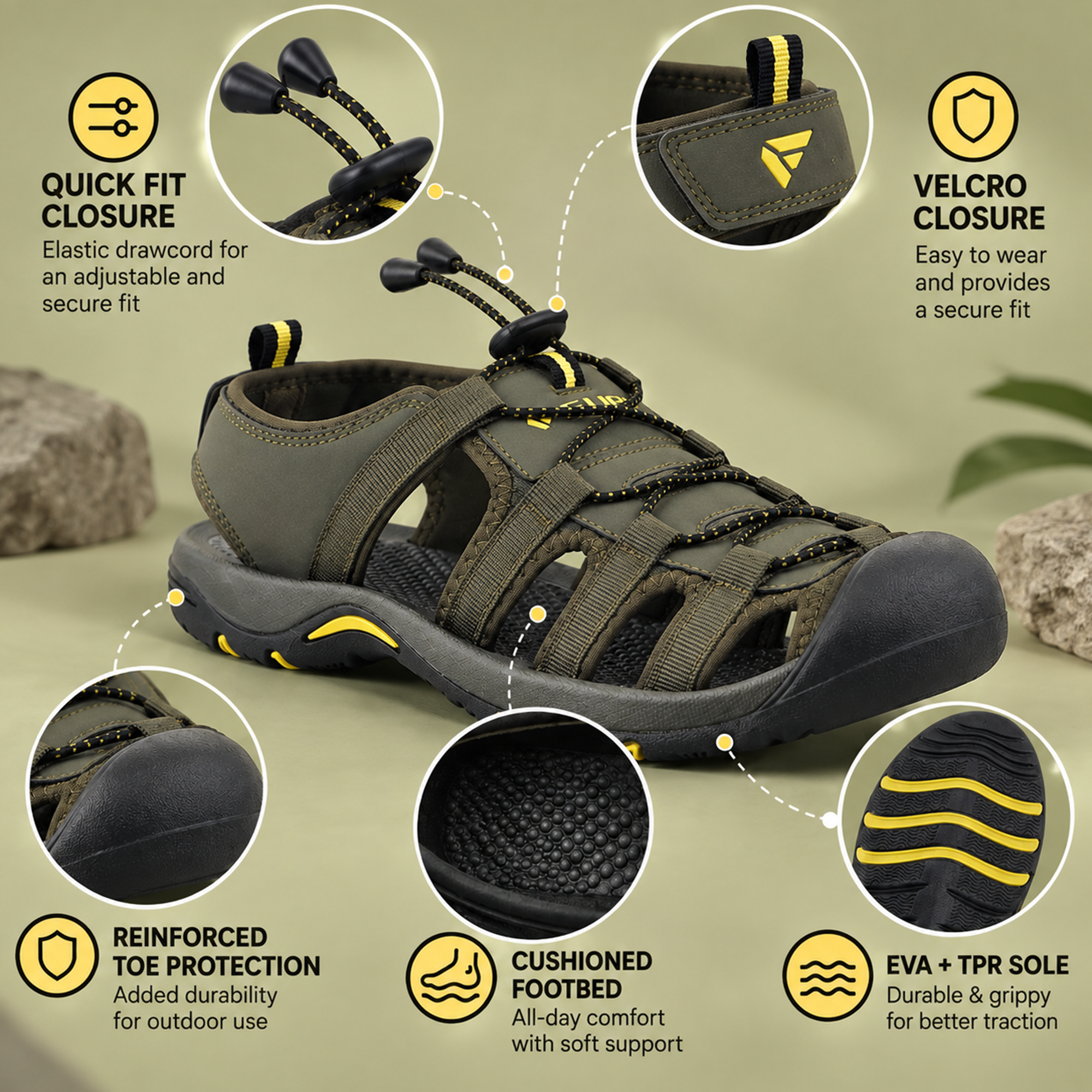 FUEL Soldier-06 Stylish Outdoor Fisherman Sandals Men (Olive)