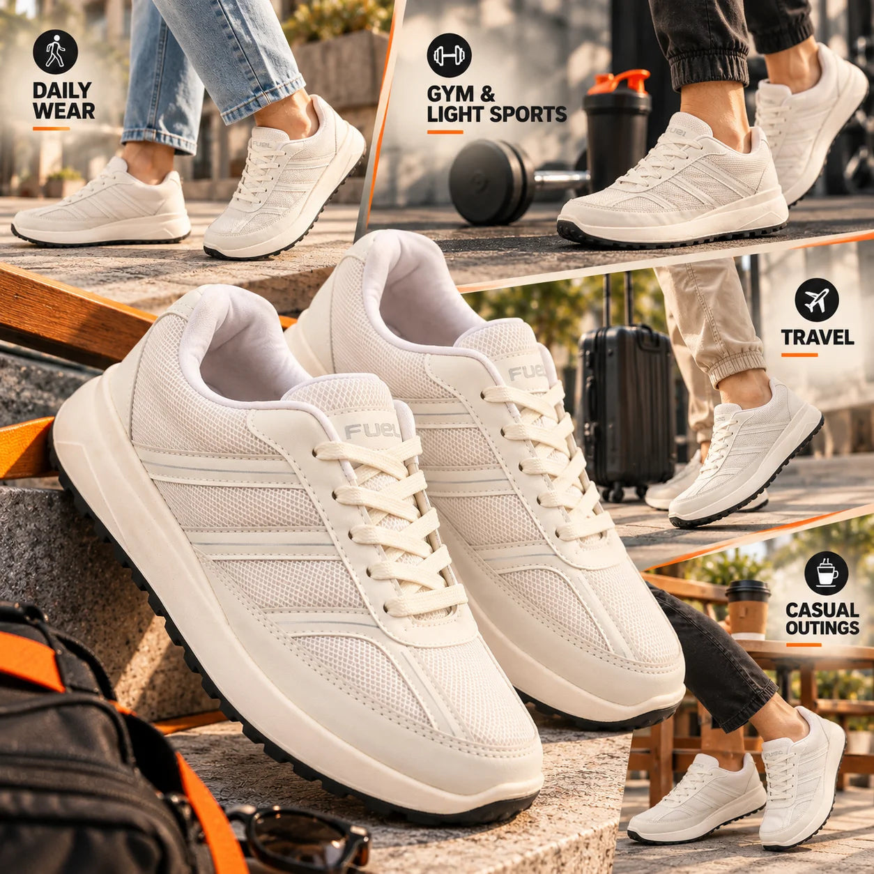 FUEL Frenzy Lightweight & Durable with Stylish Corduroy Cushioned Comfort Durable PVC Sole for Men's (White)