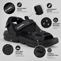 FUEL Gabbro Chunky Sports Sandals for Men (Black)
