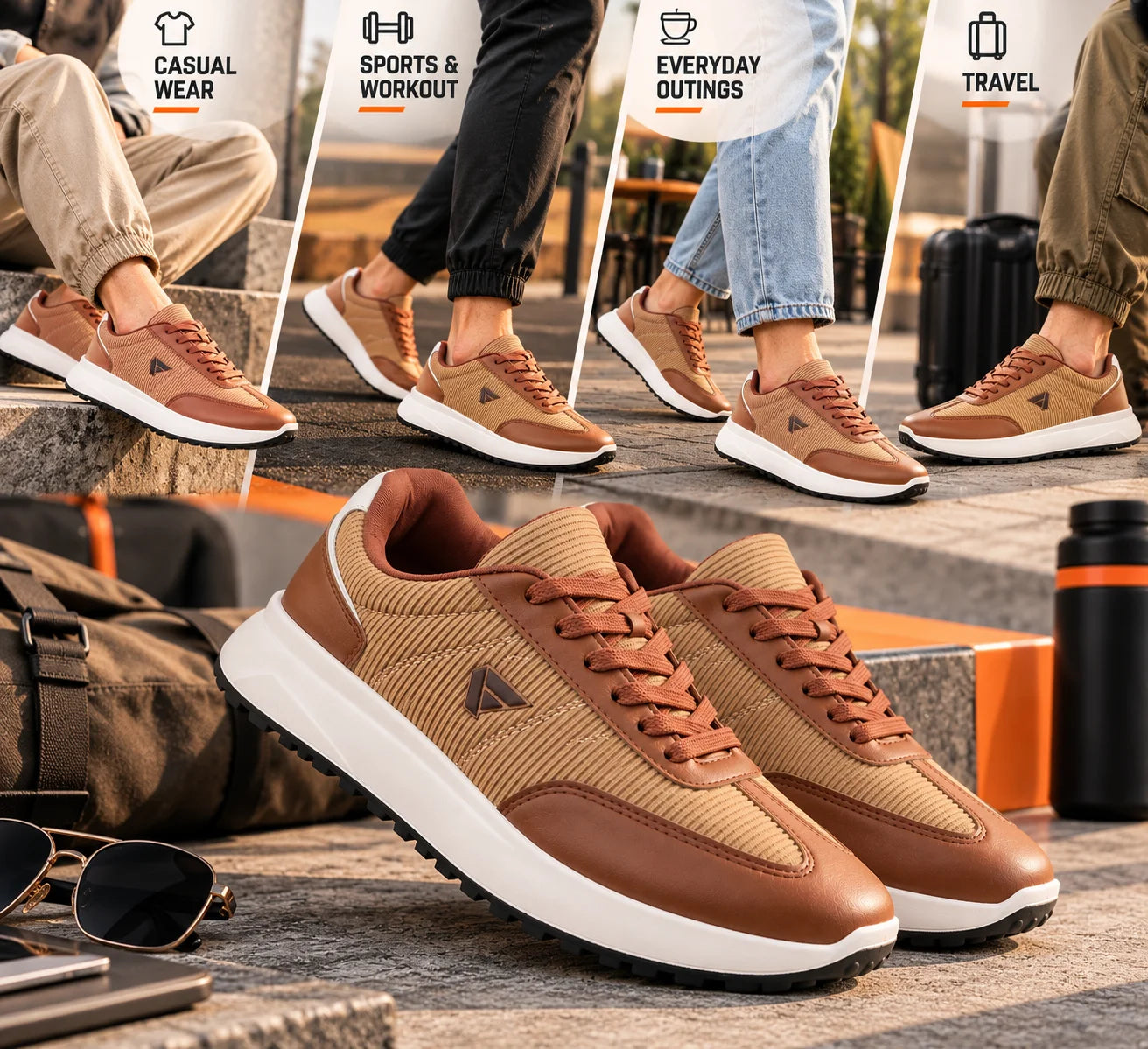 FUEL Neostep-04 Lightweight & Durable with Stylish Corduroy Cushioned Comfort Durable PVC Sole for Men's (Brown)