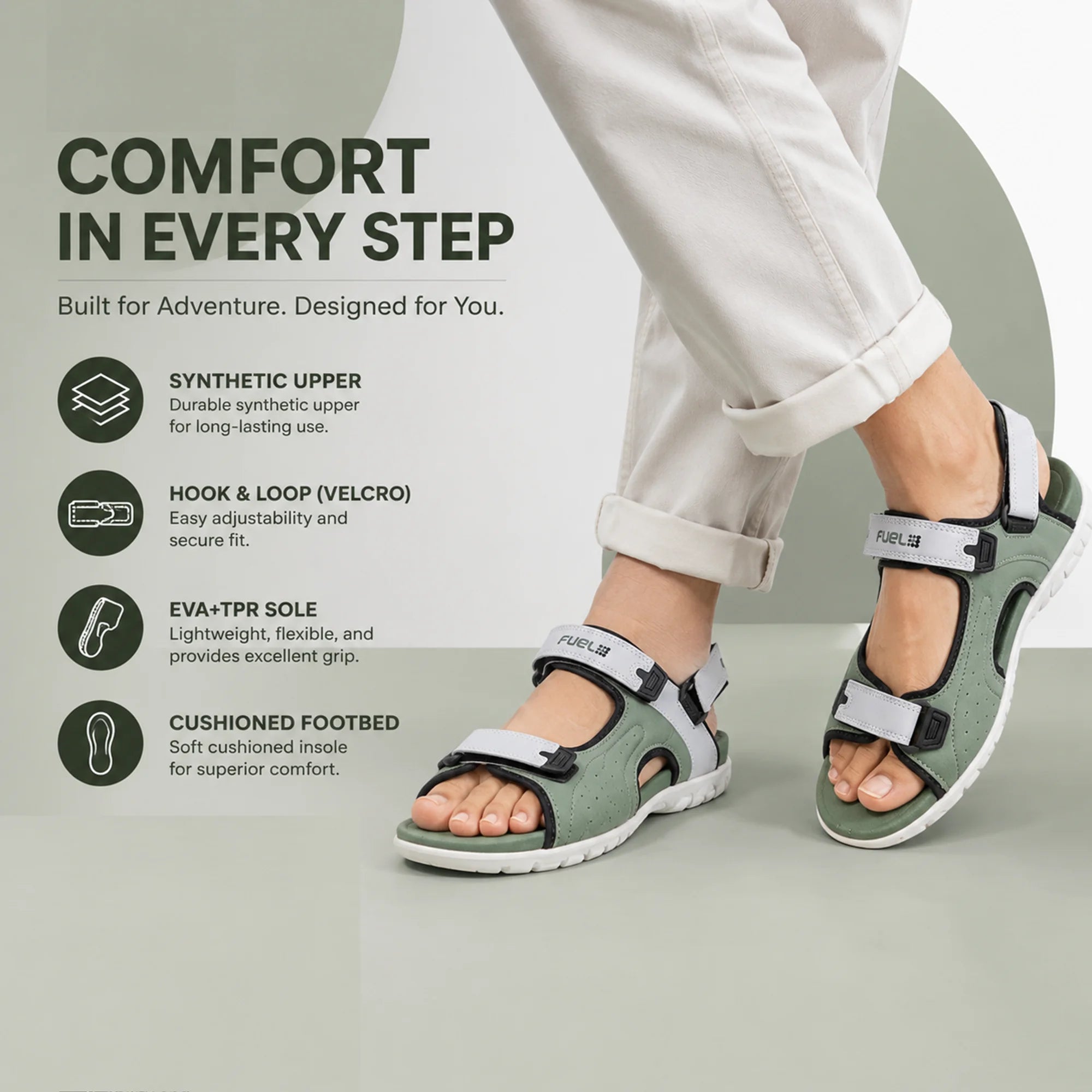 FUEL 2112-02 Men’s Outdoor Comfortable Daily Wear Sports Sandals (Sea-Green)