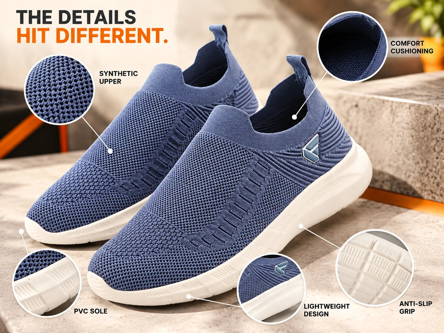 FUEL Flash Lightweight & Breathable Cushioned EVA Sole Slip-On Casual Shoes for Men's (Moon Blue)