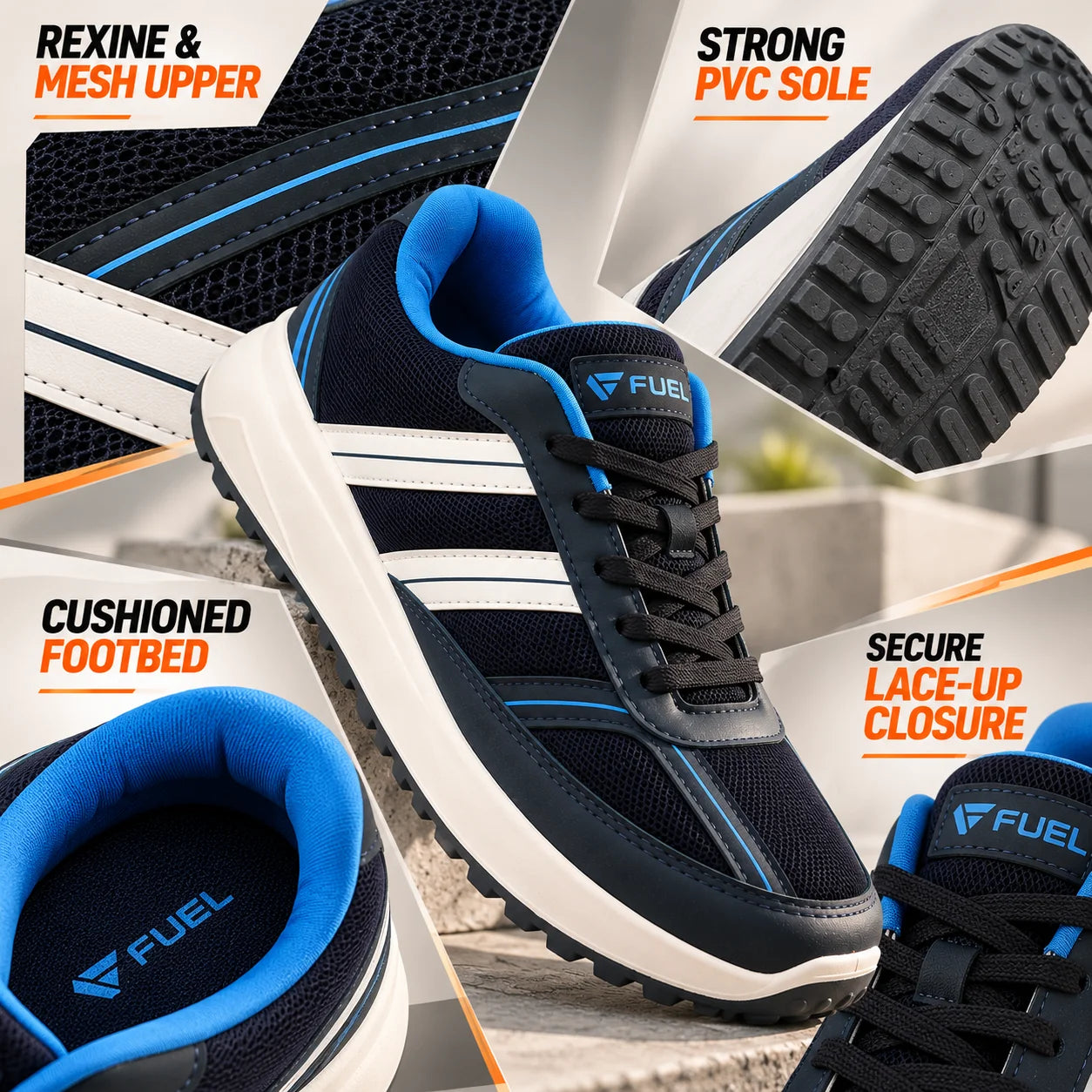 FUEL Frenzy Lightweight & Durable with Stylish Corduroy Cushioned Comfort Durable PVC Sole for Men's (Blue)