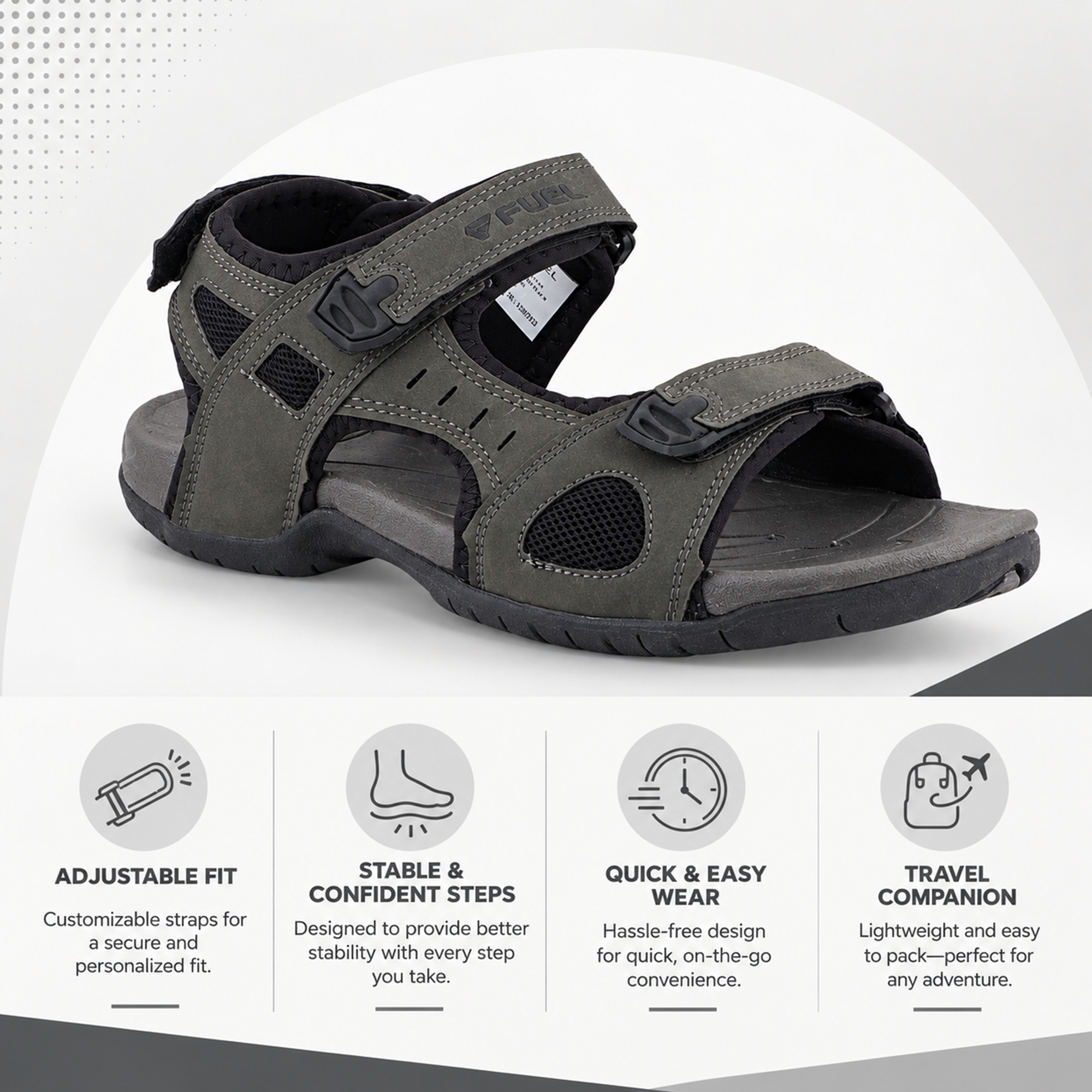 FUEL 2112-04  Casual Sports Sandal For Man (Black-Grey)
