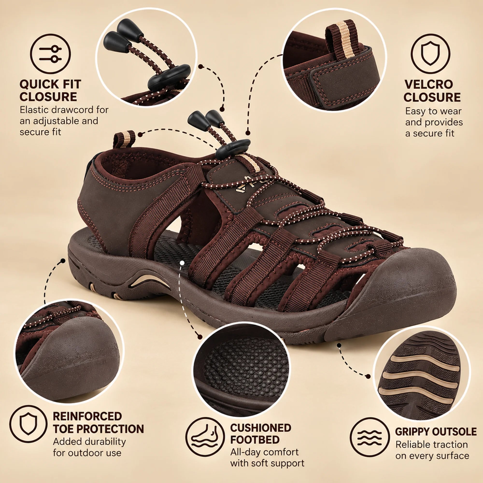 FUEL Soldier-06 Stylish Outdoor Fisherman Sandals Men (Brown)