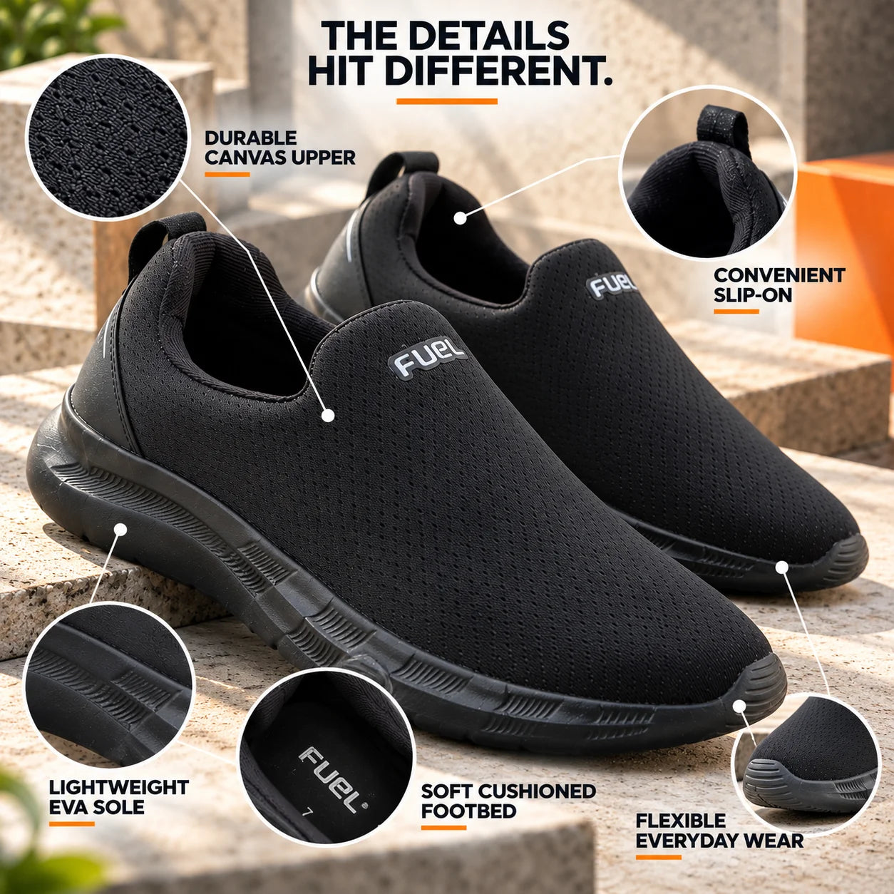 FUEL Wonder Breathable Running Shoes for Men – Ultra Comfort Fit (Black)