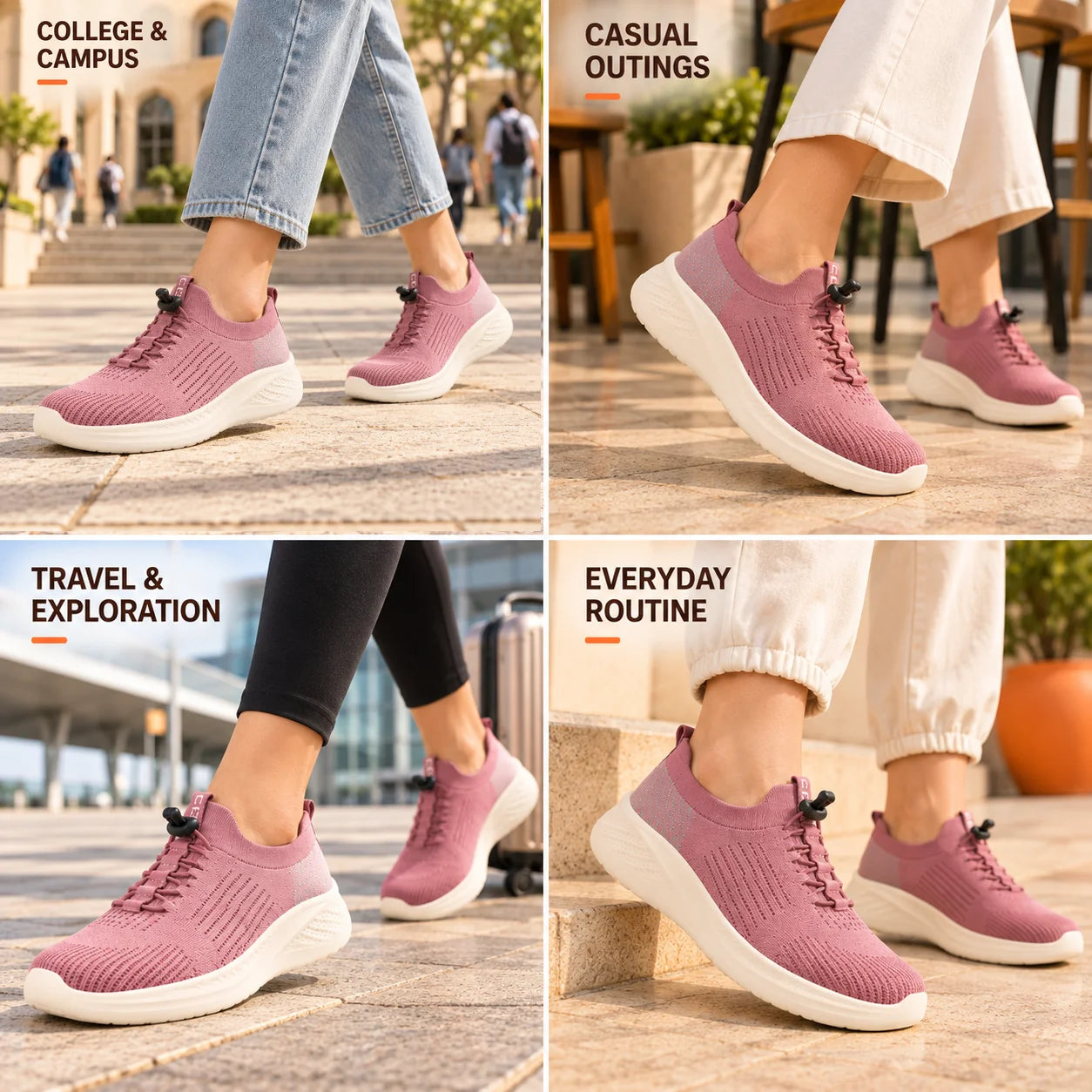 FUEL Lacy Breathable & Cushioned Footbed Running & Walking Lace-Up Women's Sports Shoes (Mauve)