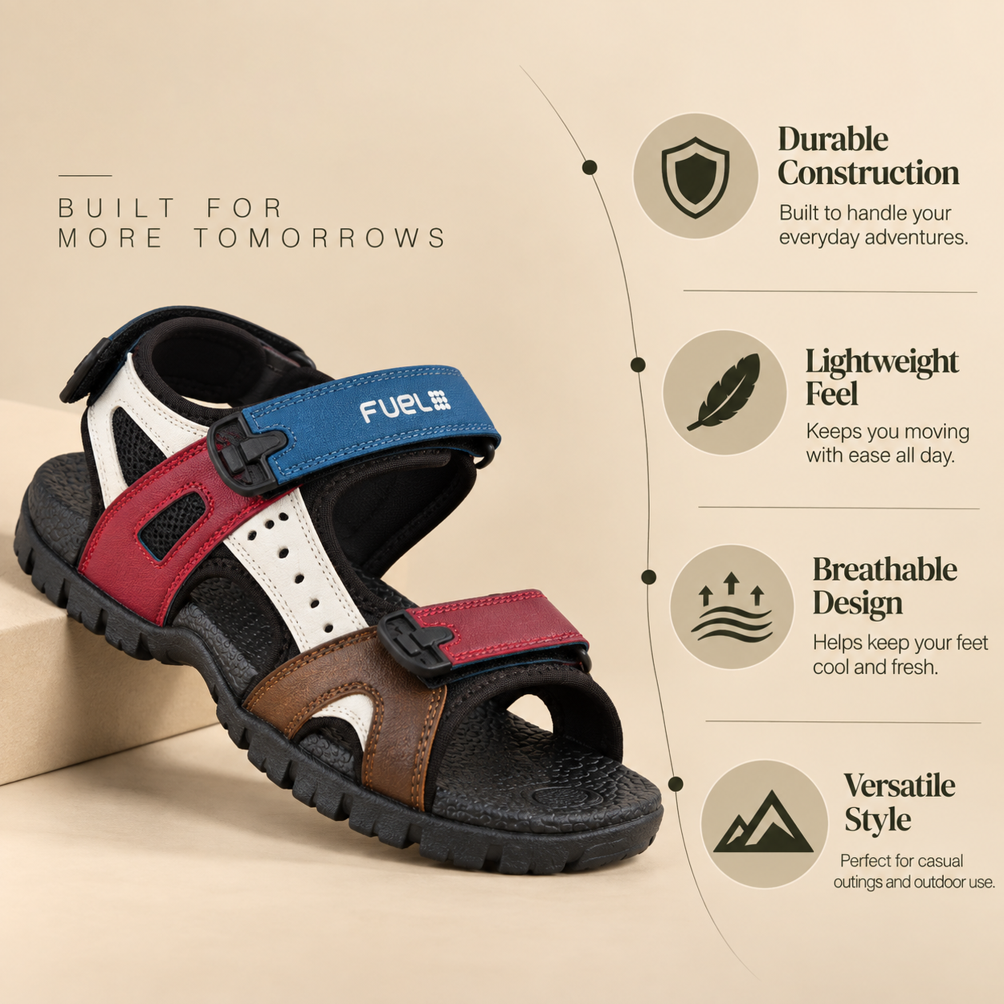 FUEL Rambo-01 Casual Sports Sandal for Men (Red)