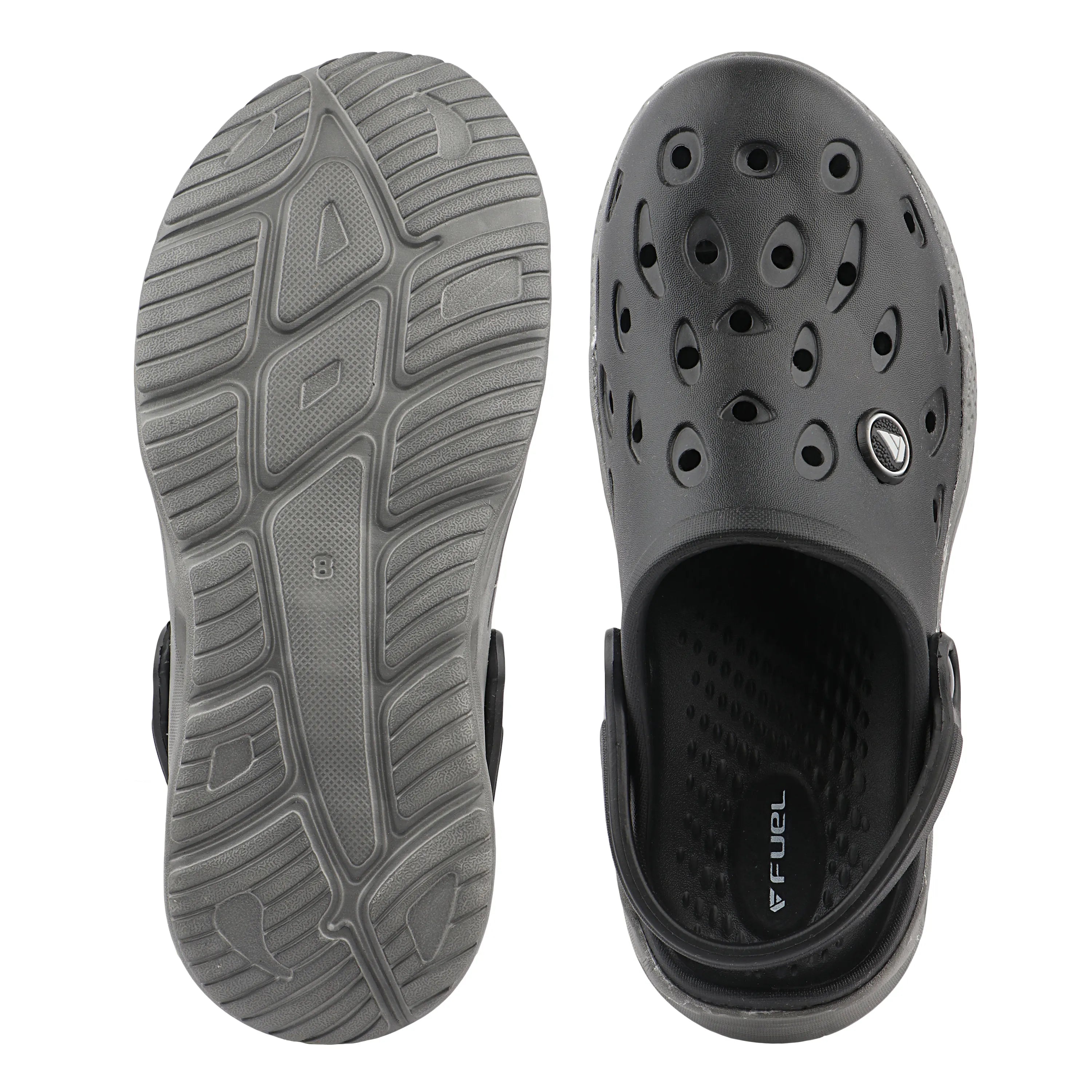 FUEL XO-Rova Clogs for Men – Lightweight & Comfortable EVA Clogs with Cushioned Footbed, (Black-Grey)
