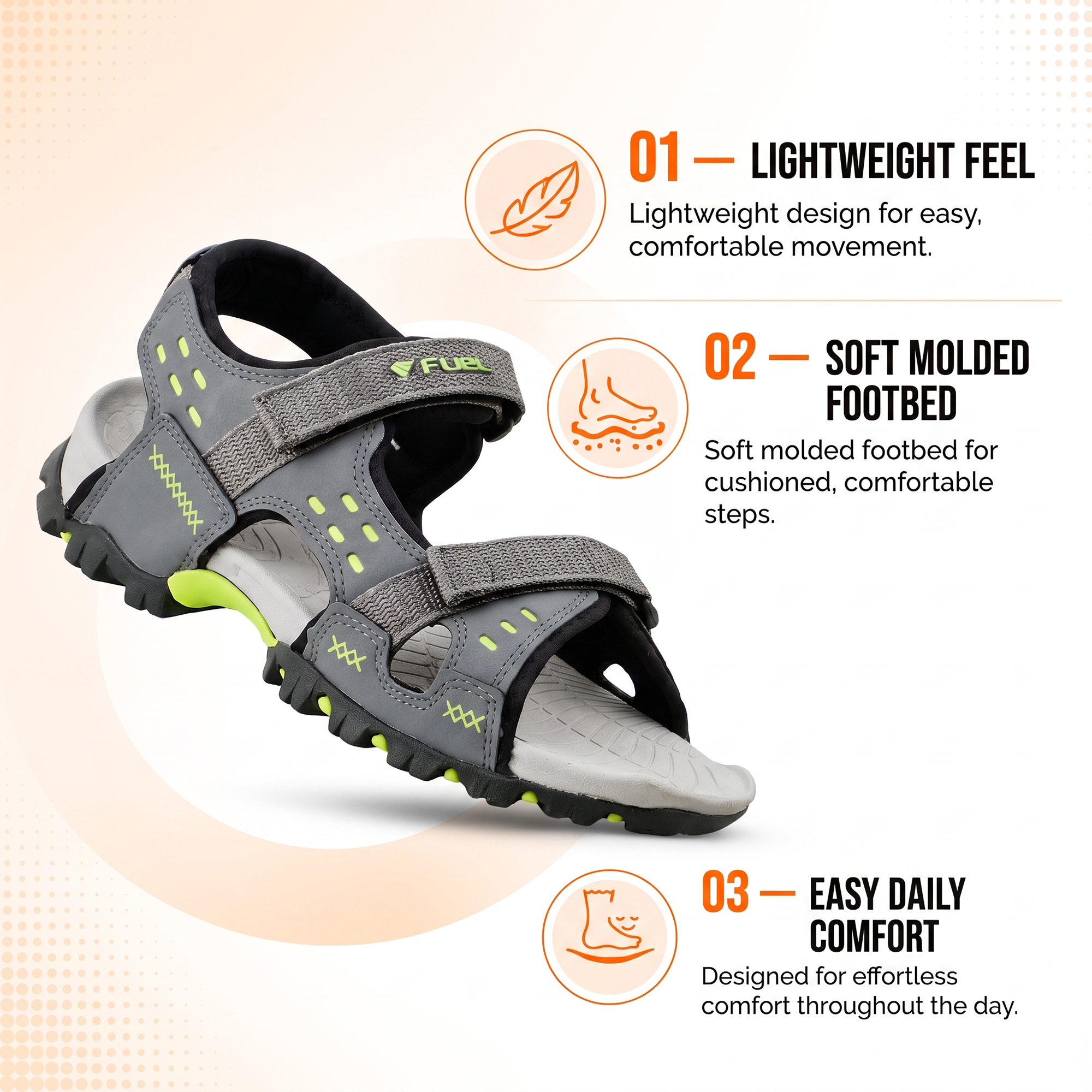 FUEL Timberland Comfortable Casual Sandals for Men (Grey)