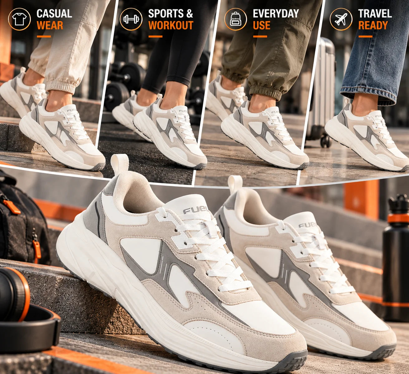 FUEL Orbit Men's Lightweight & Durable Trendy Sports Shoes with Anti-Skid Sole for Everyday Comfort (White)