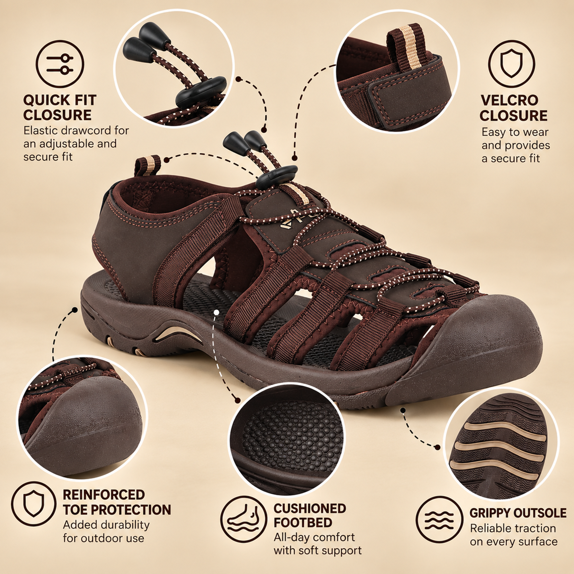 FUEL Soldier-06 Stylish Outdoor Fisherman Sandals Men (Brown)