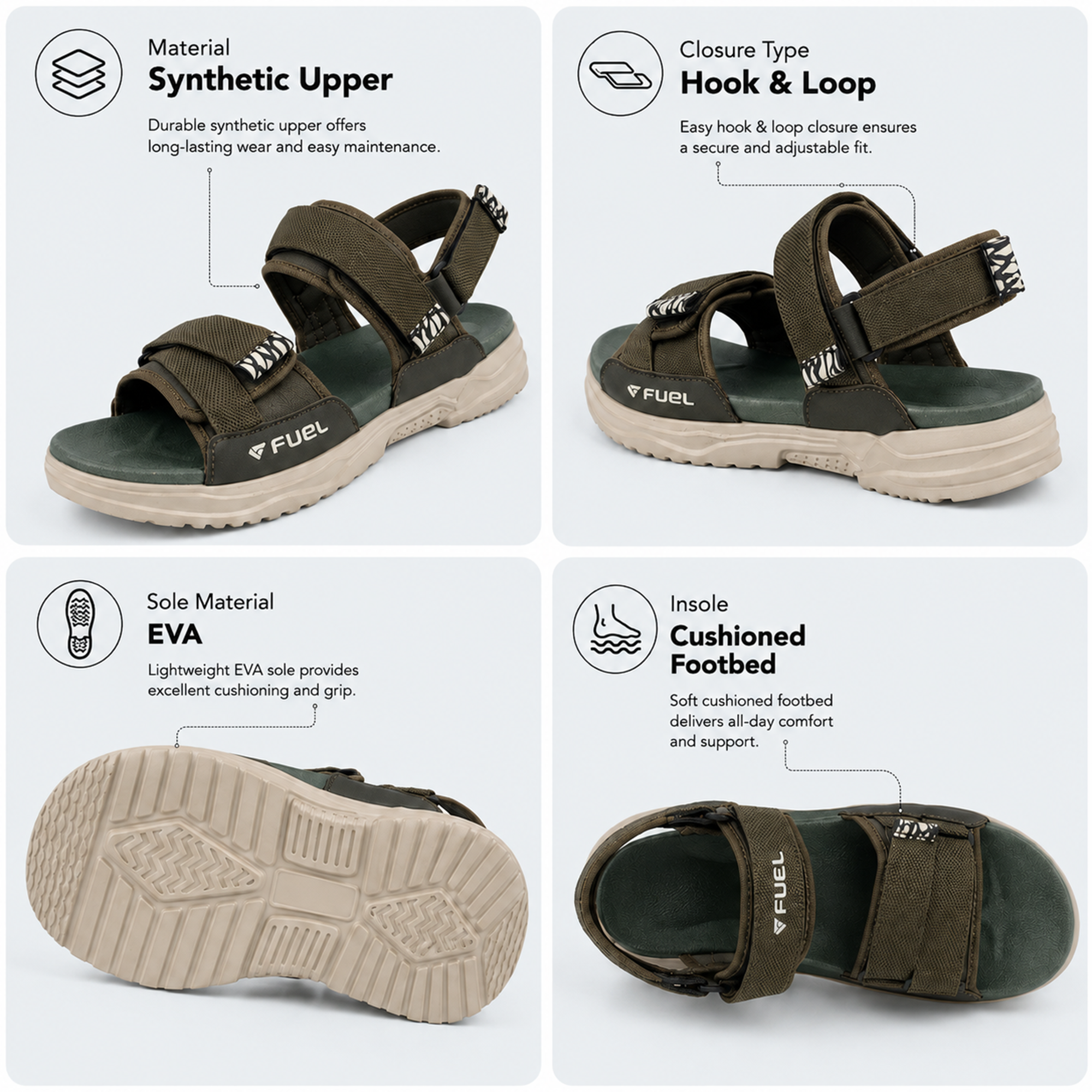 FUEL Combat-01 Breathable & Anti-Skid Outdoor Sandals For Men's (Olive)
