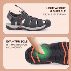 FUEL Soldier-08 Fisherman Protective Toe Cap Sandals for Men (Grey)